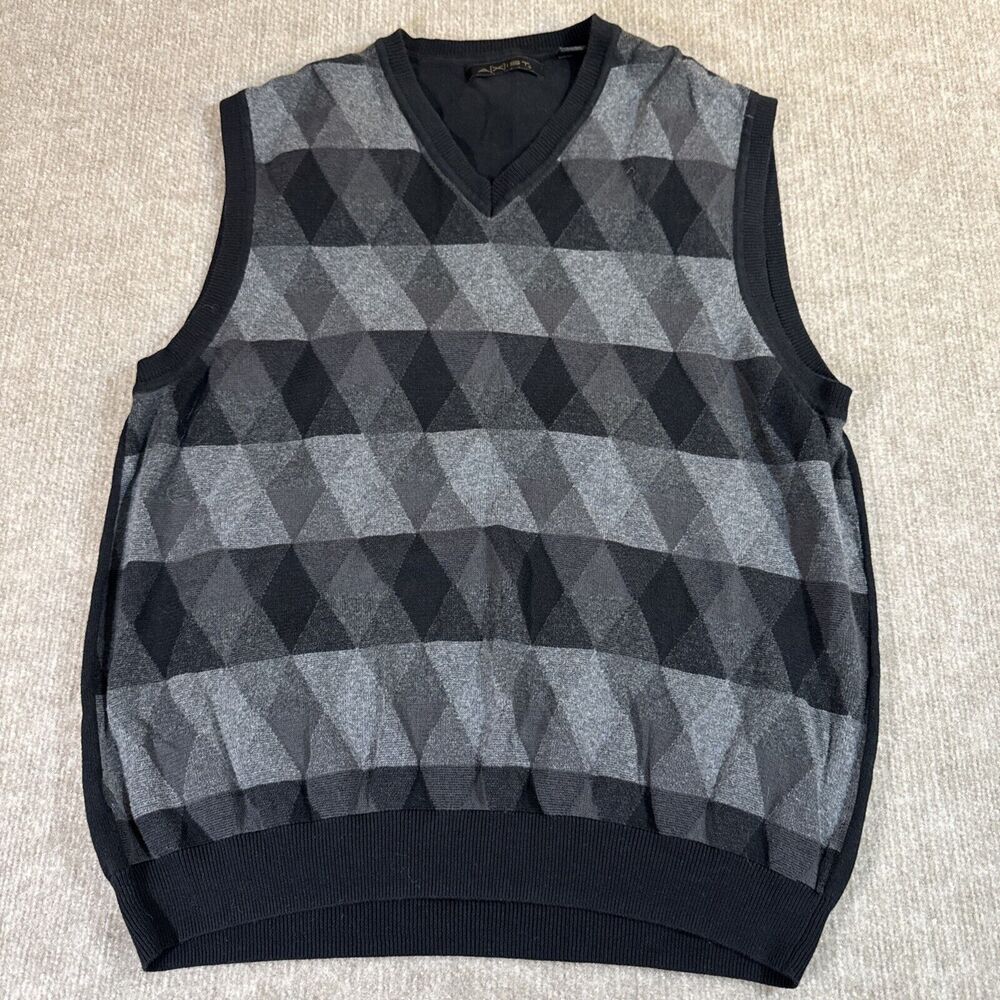 AXIST Men’s Sweater Vest XL Argyle Black Lightweight Classic‎ Preppy Grandpa